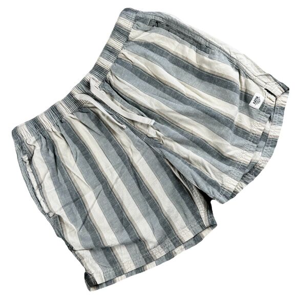 Katin Mens L Isaiah York Local Linen Blend Limited 5 Inseam Green Striped Shorts - Picture 1 of 9